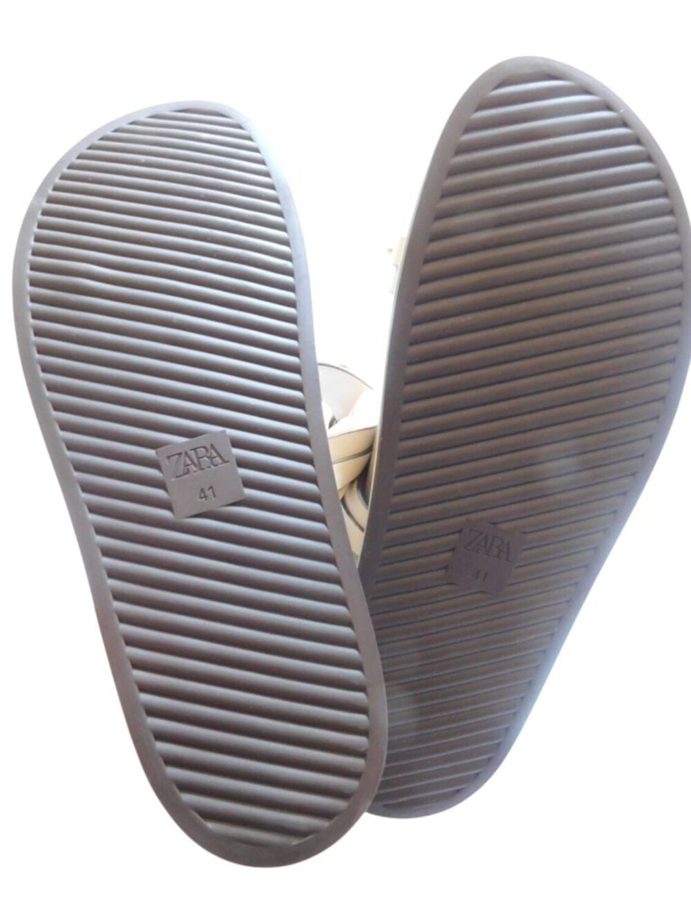 Zara Womens Cream Slide Sandals Gold Buckle Details Size 41 10  / 10.5 Coastal - Picture 6 of 7